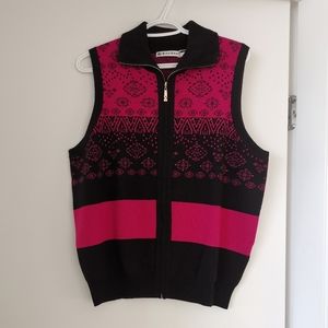 Ordos Wool Vest Black and Pink patterned